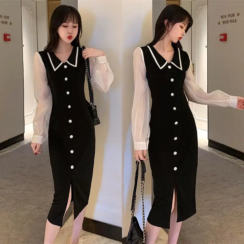 Size M-4XL Slim Stretchy Dress Girls Patchwork Chiffon Full Lantern Sleeve Single Breasted Buttons Split Black Dresses
Size M-4XL Slim Stretchy Dress Girls Patchwork Chiffon Full Lantern Sleeve Single Breasted Buttons Split Black Dresses