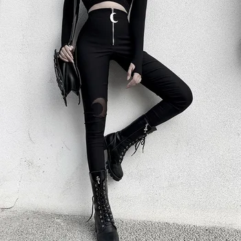 92382 Gothic Metal Decorated Crescent Zipper High Waist Tight Small-footed Trousers Women's Casual Black Leggings 
92382 Gothic Metal Decorated Crescent Zipper High Waist Tight Small-footed Trousers Women's Casual Black Leggings