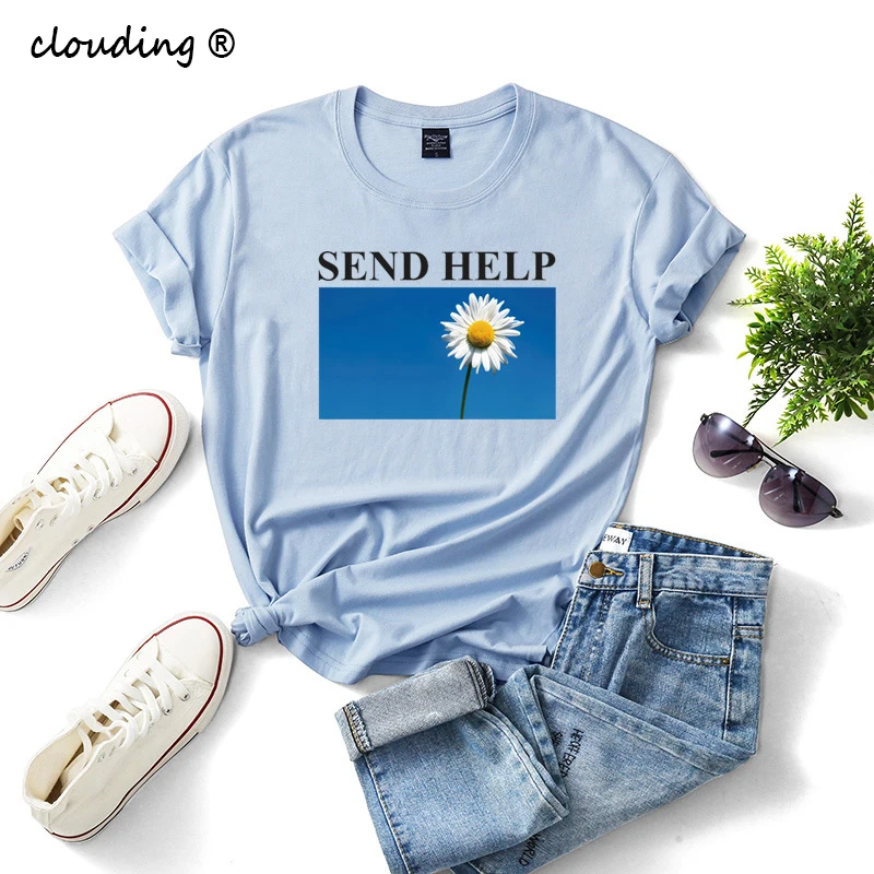 Summer Fashion Women Cotton T-Shirts Daisy Print "Send Help" Korean Style Plus Size Causal Tee Shirt Harajuku Letter Print Tops
Summer Fashion Women Cotton T-Shirts Daisy Print "Send Help" Korean Style Plus Size Causal Tee Shirt Harajuku Letter Print Tops