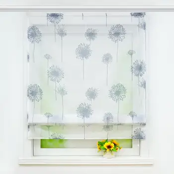 

Pastoral Roman Curtain Dandelion Tulle Curtains For the Kitchen Living Room Sheer Window Voile Screening Panel Drape Magic Tape