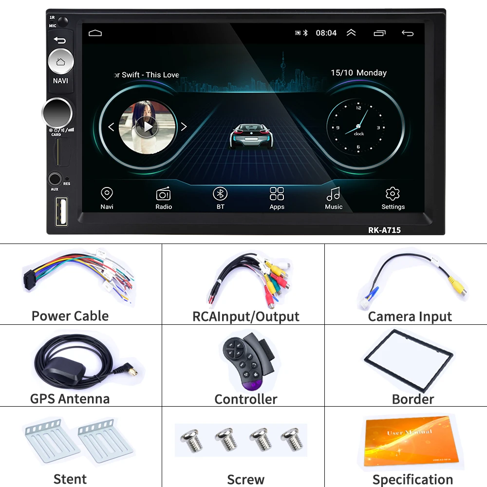 7''HD Car Multimedia Player 2Din Andriod 8.1 with GPS Navigation Bluetooth Car Audio USB Wifi FM MirrorLink
7''HD Car Multimedia Player 2Din Andriod 8.1 with GPS Navigation Bluetooth Car Audio USB Wifi FM MirrorLink