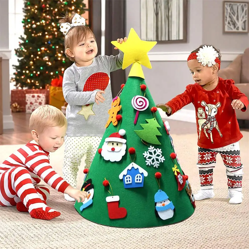 

OurWarm 3D DIY Toddler Felt Christmas Tree with Snowman Santa Clause Ornaments Kids Gifts Toys New Year Xmas Party Decoration