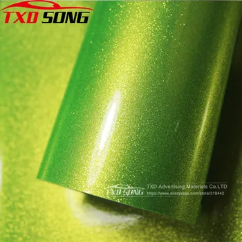 

High glossy Fluorescent yellow Diamond pearl glitter wrapping vinyl film Glossy diamond glitter car sticker Car styling