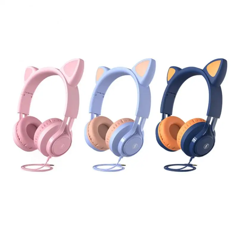 Фото Wired Headphones Cat Ear Headset Earphones for Child Kid Girls Boys 85db Kids Mode Hearing Protection Headphone Phone Laptop | Электроника