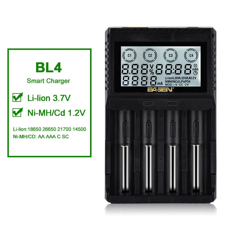 BASEN BL4 Lithium Battery Charger for 18650 26650 21700 32700 AA AAA 3.7V/3.2V/1.2V NiMH Battery 18650 Smart Battery Charger
BASEN BL4 Lithium Battery Charger for 18650 26650 21700 32700 AA AAA 3.7V/3.2V/1.2V NiMH Battery 18650 Smart Battery Charger