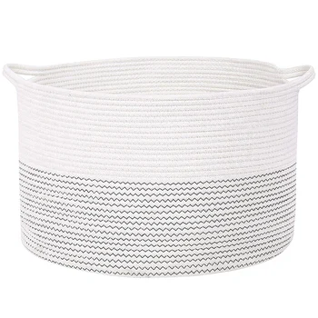 Storage Baskets -21.7 Inches(D) X 13.8 Inches(H)-Cotton Rope Basket Woven Baby Laundry Basket with Handle for Diaper Toy Cute 
Storage Baskets -21.7 Inches(D) X 13.8 Inches(H)-Cotton Rope Basket Woven Baby Laundry Basket with Handle for Diaper Toy Cute