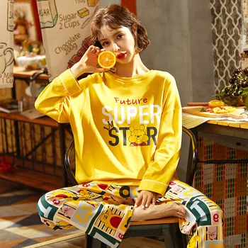 New Spring Autumn Pajamas Set Yellow Cute Tops Plaid Pants Cotton Pijamas Mujer Loose Casual Nightwear Sweet Nighty Pyjamas
New Spring Autumn Pajamas Set Yellow Cute Tops Plaid Pants Cotton Pijamas Mujer Loose Casual Nightwear Sweet Nighty Pyjamas