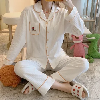 Princess Style Cardigan Lapel Long-sleeved Pajamas for Women Spring and Autumn Pure Cotton Korean Sweet Two-piece Suit Pyjamas
Princess Style Cardigan Lapel Long-sleeved Pajamas for Women Spring and Autumn Pure Cotton Korean Sweet Two-piece Suit Pyjamas