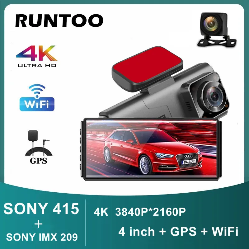 Автомобильный видеорегистратор RUNTOO 4K Ultra HD 2160P GPS DVR камера заднего вида Sony IMX415 1080P