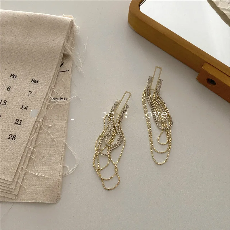

Korea Retro Tassel Micro-inlaid Shiny Zircon Dangle Earrings Irregular Big Metal For Women Elegant Aesthetic Elegant Jewelery