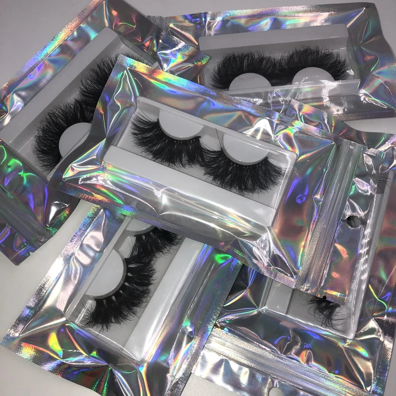 

Wholesale 10/50/100pairs Fluffy 25mm Eyelashes With Holographic Bag Volume Messy Real Mink Lashes Dramatic Make Up False Eyelash