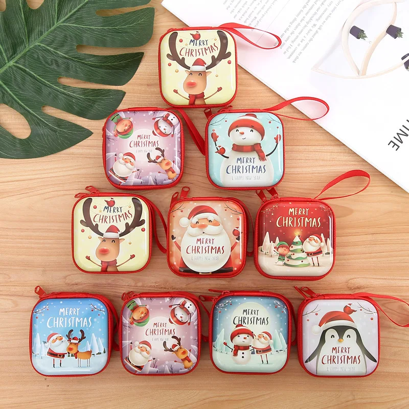 Фото Merry Christmas Coin Purse Kids Mini Round Bag SD Card Earphone Key Storage Wallet Box Women Girl Purses Gifts | Багаж и сумки