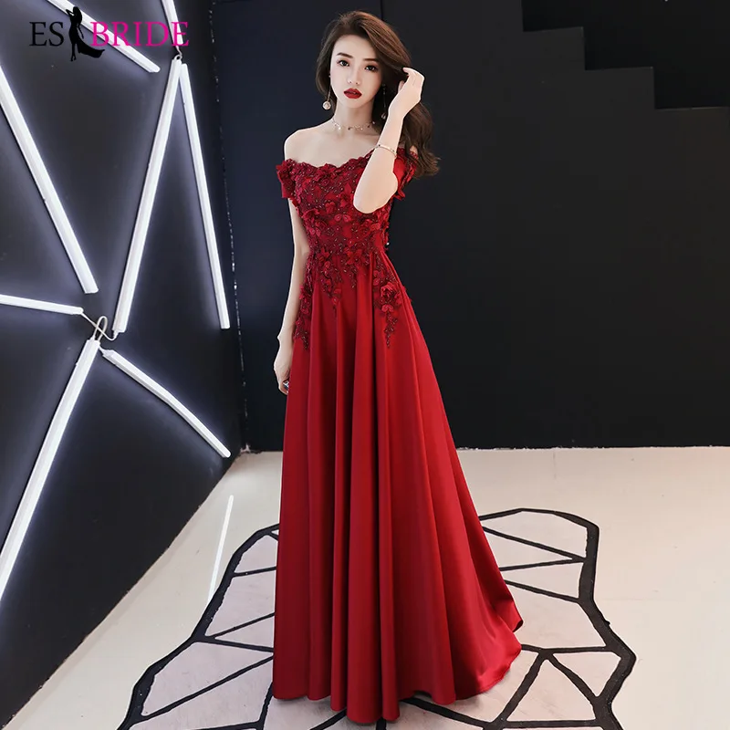 Wine Red Evening dresses ES30159 Boat Neck Satin Appliques flower Long Prom Party Gowns Abiye Gece Elbisesi 2019
Wine Red Evening dresses ES30159 Boat Neck Satin Appliques flower Long Prom Party Gowns Abiye Gece Elbisesi 2019