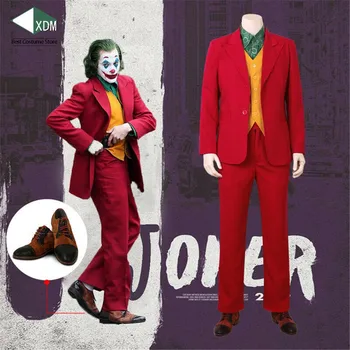 THE JOKER - Teaser Trailer Cosplay Costume Batman Joker Outfit Uniform Cosplay Halloween Party Costumea Adult man clown shoes