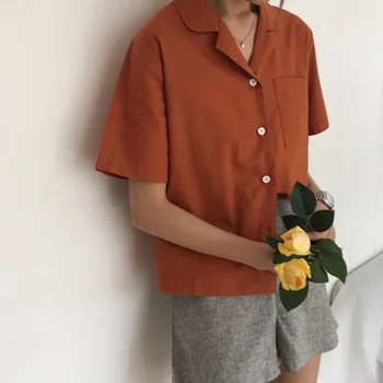 Women Summer Retro Short Sleeve Suit Collar Small Lapel Shirt Loose Casual Blouse Solid Color Shirt
Women Summer Retro Short Sleeve Suit Collar Small Lapel Shirt Loose Casual Blouse Solid Color Shirt