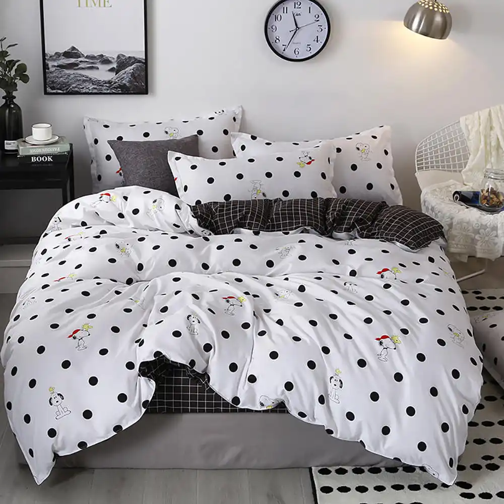Thumbedding Snoopy Bedding Set Dots Fashionable White Duvet Cover