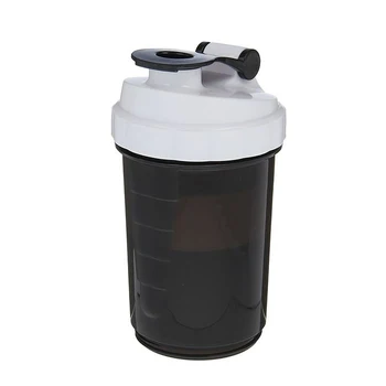 Shaker with pill box and spiral top, 500 ml, black and white, black locking loop
Shaker with pill box and spiral top, 500 ml, black and white, black locking loop