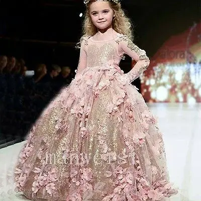 Luxury Shiny Pageant Flower Girl Dresses Pink Applique Long Sleeve Kid Ball Gown
Luxury Shiny Pageant Flower Girl Dresses Pink Applique Long Sleeve Kid Ball Gown