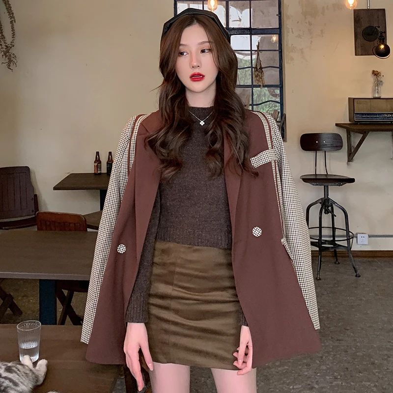 GALCAUR Vintage Hit Color Blazer For Women Notched Long Sleeve Patchwork Plaid Casual Female Blazers 2019 Autumn Fashion New (3).jpg