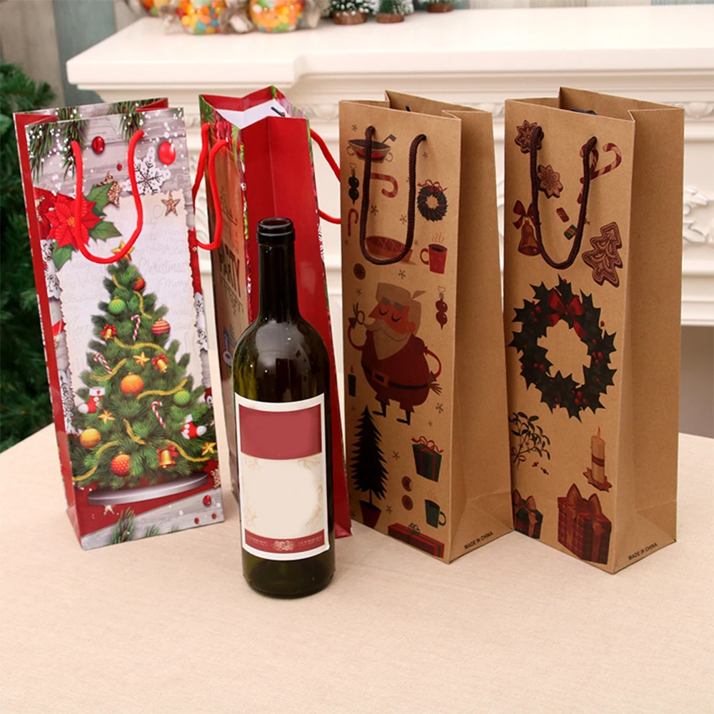 6 pcs reusable christmas wine bottle gift bags kraft paper