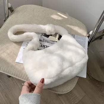 Simple Soft Plush Women Small Purse Handbags Fashion Faux Fur Ladies Shoulder Bags Solid Color Female Tote Baguette Underarm Bag 
Simple Soft Plush Women Small Purse Handbags Fashion Faux Fur Ladies Shoulder Bags Solid Color Female Tote Baguette Underarm Bag