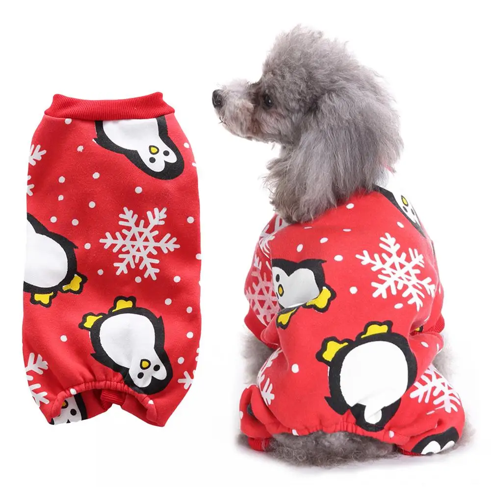 Фото Рождественская домашняя Собака Щенок Милая Снежинка Пингвин Одежда с принтом
