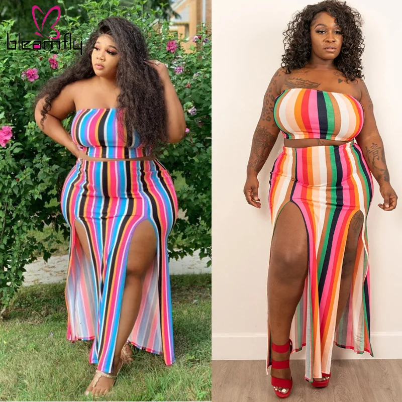 Striped Plus Size 2 Piece Outfit Women Clothes 2019 Short Crop Top + Split Bodycon Skirts Two Piece Set Beach Vacation Tracksuit
Striped Plus Size 2 Piece Outfit Women Clothes 2019 Short Crop Top + Split Bodycon Skirts Two Piece Set Beach Vacation Tracksuit