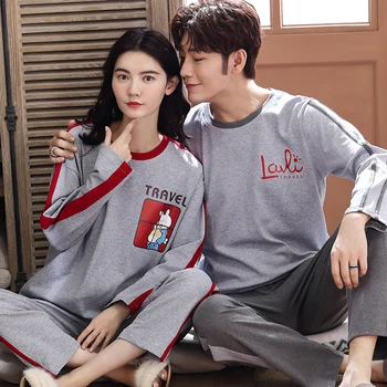 gray color pants + long sleeve tops pajamas sets cotton nightwear plus size 3XL cartoon pyjamas couple autumn sleepwear 2pcs/set
gray color pants + long sleeve tops pajamas sets cotton nightwear plus size 3XL cartoon pyjamas couple autumn sleepwear 2pcs/set