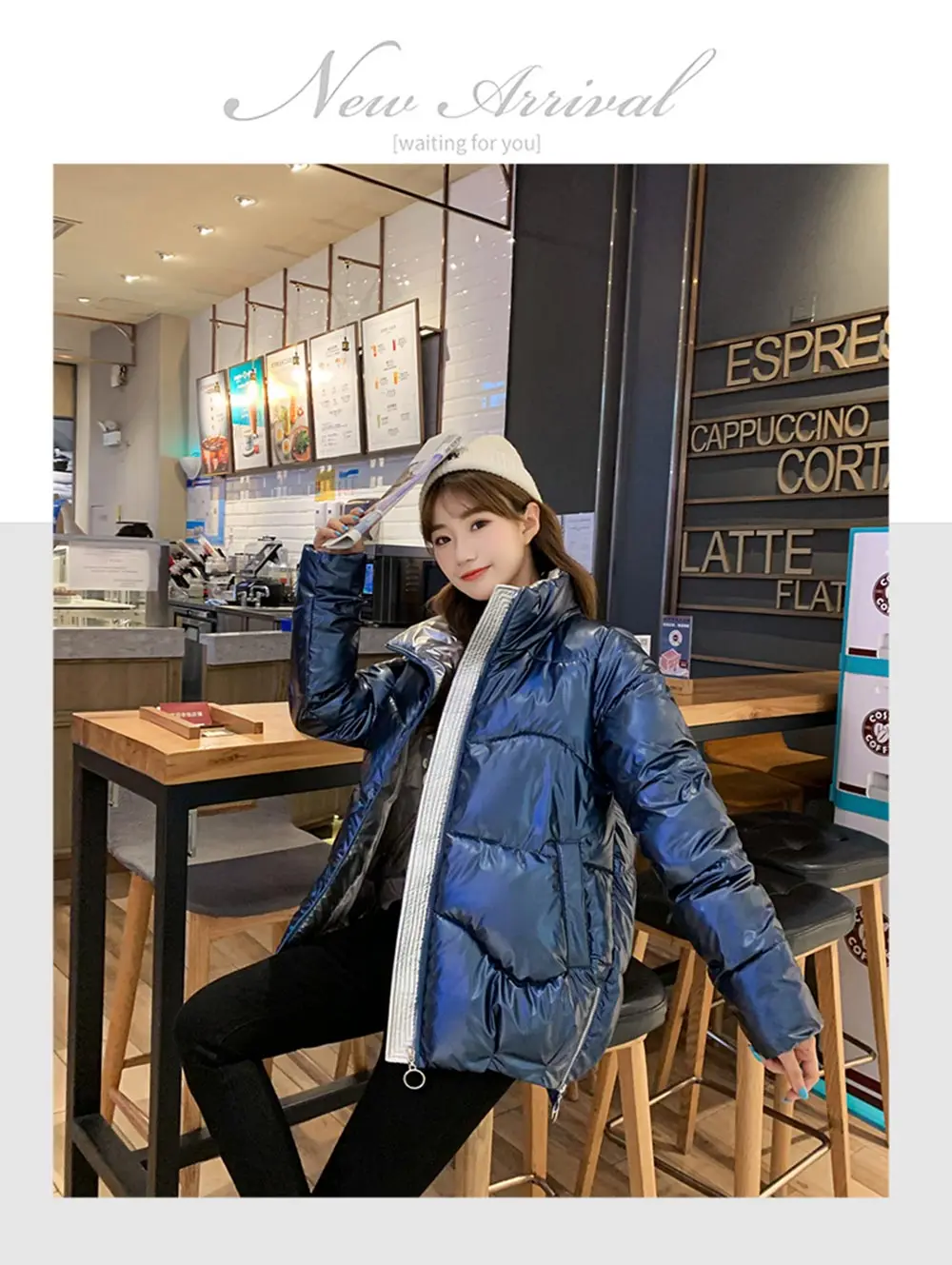 PinkyIsBlack 2020 Autumn Womens Winter Coats Fashion Glossy Stand Collar Parkas Winter Jacket Women Shinny Padded Cotton Coat