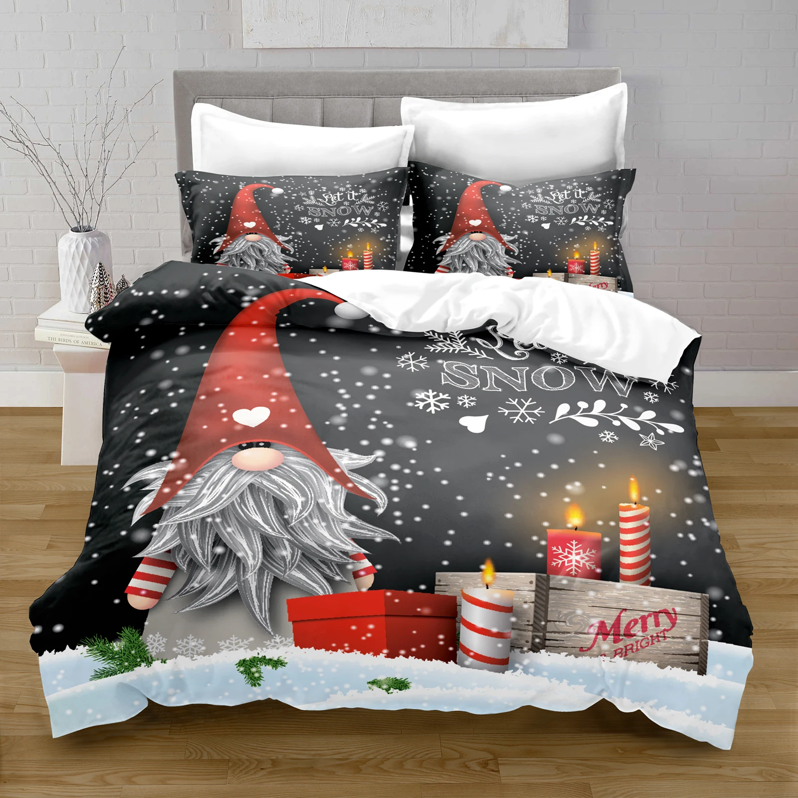 

3D Printing Christmas Snowman Quilt Cover with Pillowcase Bedroom Decoration Kawaii Bedding Bedroom Set King Size Bed