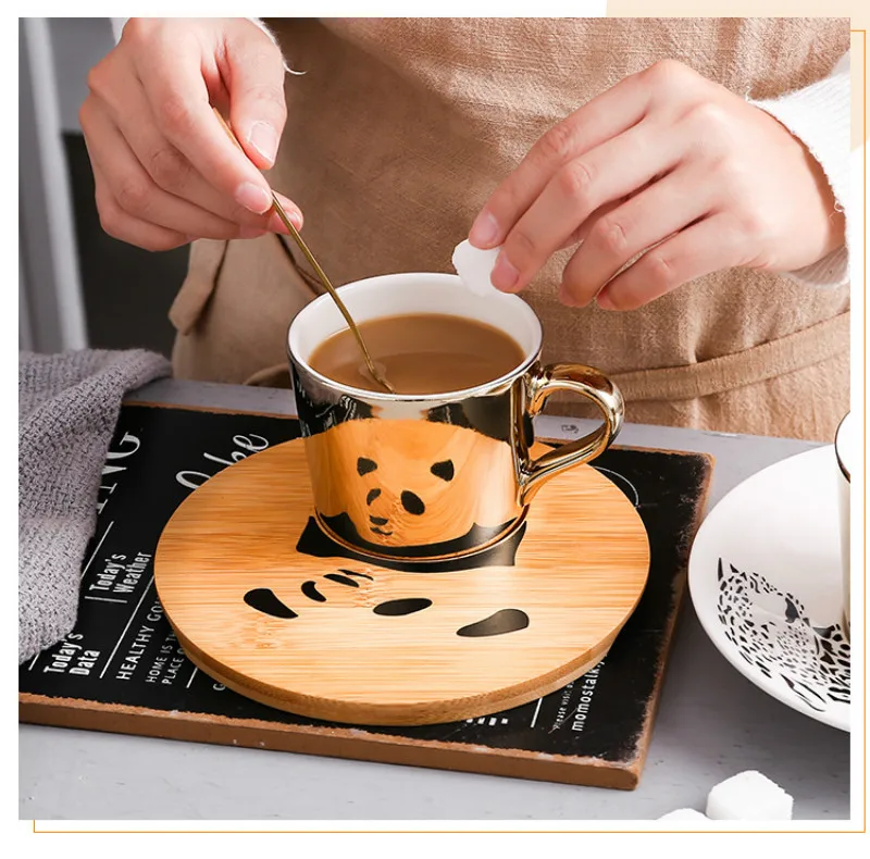 Generic Specular Reflection Ceramic Coffee Cups And Saucers Scoop Gold