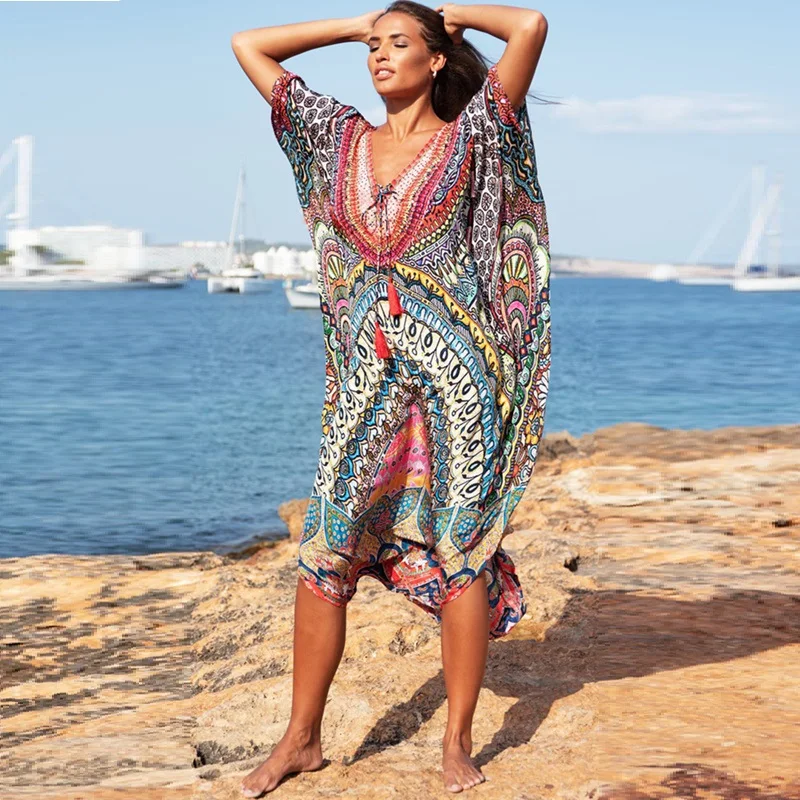 NODELAY Women Bikini Cover Up Colorful Prints Kaftan robe de plage 2019 Long Beach Dress Tunic Female Dolman Sleeve Sarongs
NODELAY Women Bikini Cover Up Colorful Prints Kaftan robe de plage 2019 Long Beach Dress Tunic Female Dolman Sleeve Sarongs