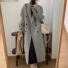 

Cashmere Coat Double-faced Ladies Mid-length Profile High-quality Gray Slim Woolen Coat Women Temperament Manteau Femme Hiver