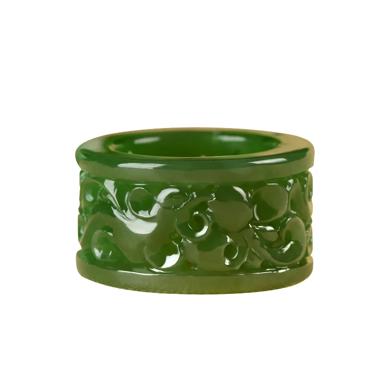 Кольцо из натурального нефрита яшма нефрит ручная работа резной цветок зеленые