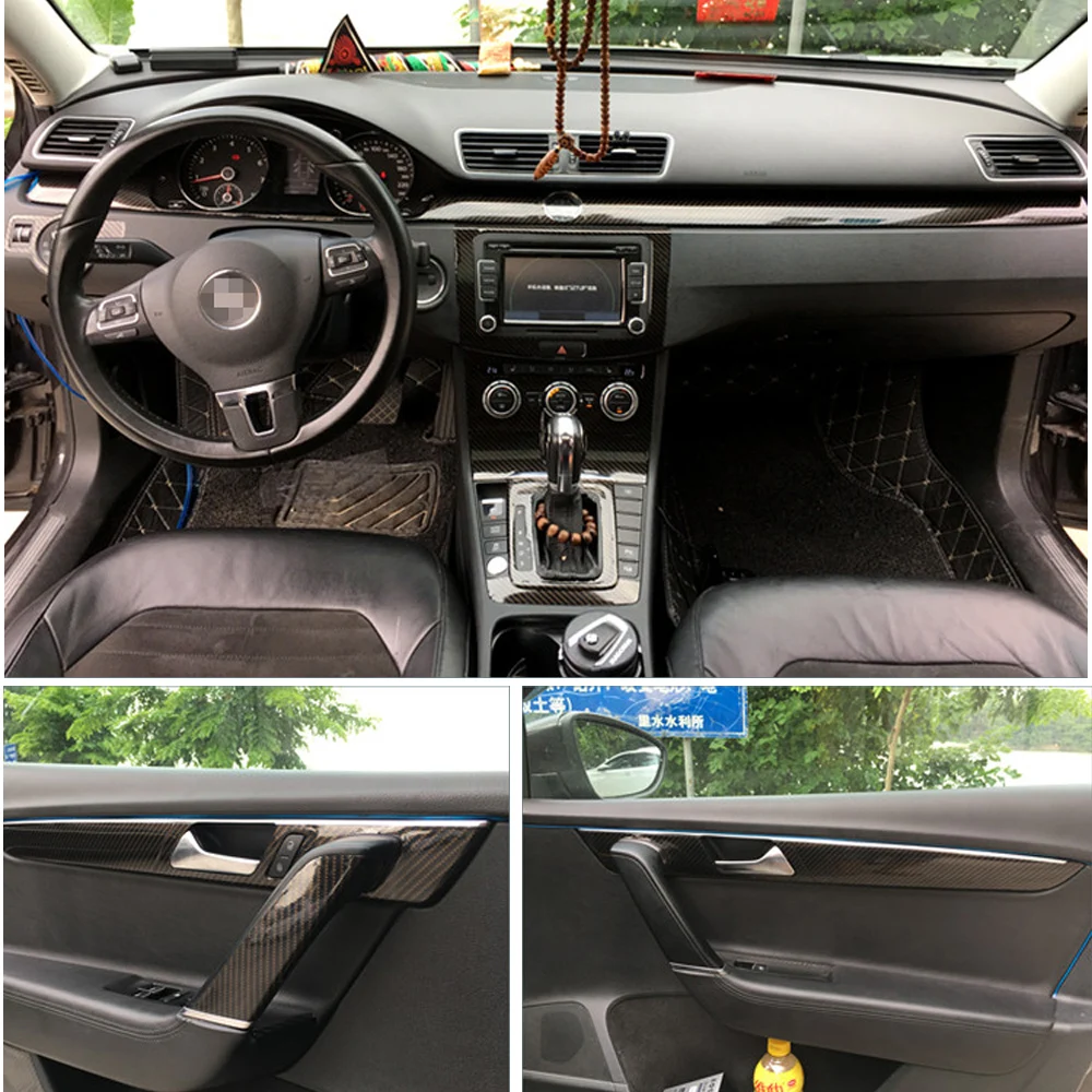 

Car-Styling 5D Carbon Fiber Car Interior Center Console Color Change Molding Sticker Decals For Volkswagen Passat B7 2012-2016