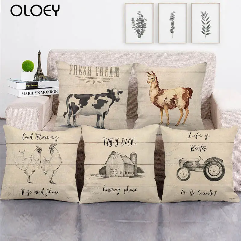 

45cm*45cm farm animals and wooden throw cushion cover linen/cotton sofa pillow cover decorative pillow case