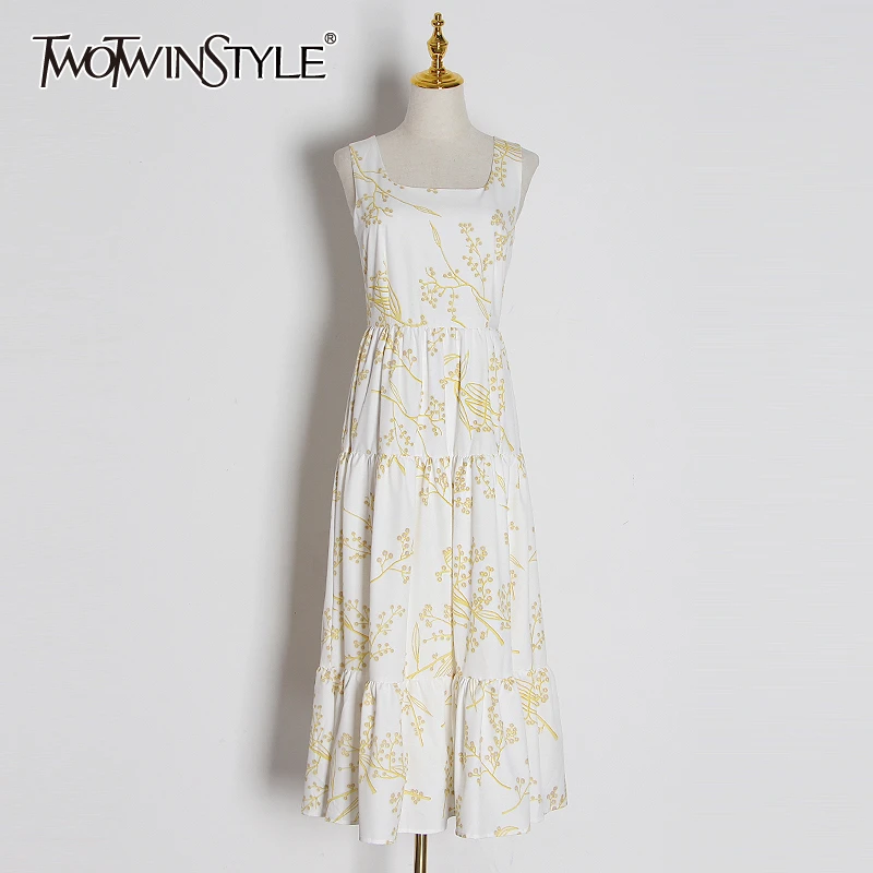 TWOTWINSTYLE Print Hit Color Dresses Women Square Collar Spaghetti Strap High Waist Ruched Dress For Female Clothing Fashion New
TWOTWINSTYLE Print Hit Color Dresses Women Square Collar Spaghetti Strap High Waist Ruched Dress For Female Clothing Fashion New