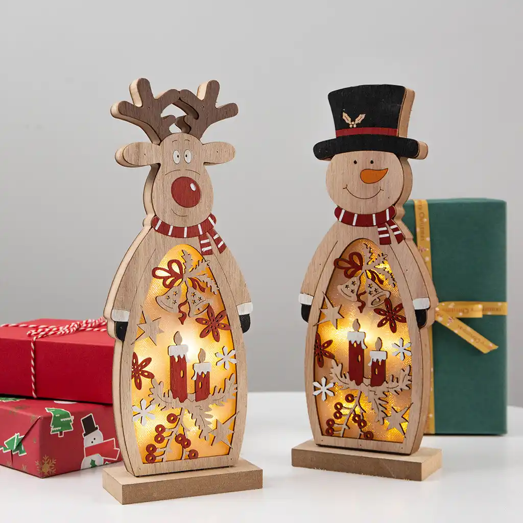 led light merry christmas wooden elk ornaments decorations for