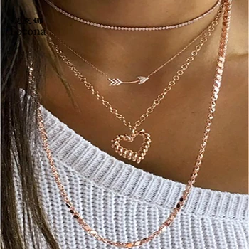Tocona Romatic Hollow Heart Pendant Necklace Gold Alloy Metal Arrow Multilayer Chain Jewelry for Women Accessories 8849 
Tocona Romatic Hollow Heart Pendant Necklace Gold Alloy Metal Arrow Multilayer Chain Jewelry for Women Accessories 8849