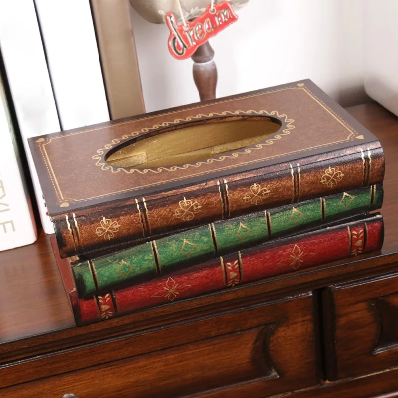 Фото Book Shape Tissue Box Luxurious Retro Style Retangle Napkin Paper Holder Ring Storage Household Supplies | Дом и сад