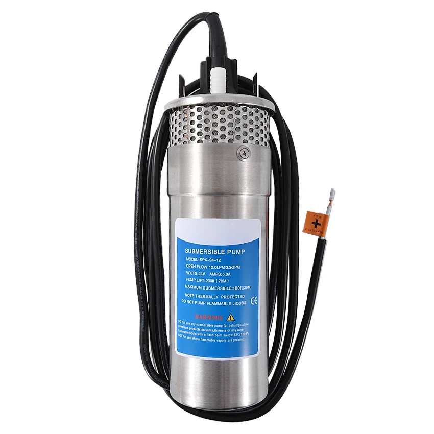 

SPX-24-12 24V 12L Stainless Steel Solar Submersible Pump High-flow High-lift Deep Well DC Micro Water Pump 12L/min 1/2 Inch 70M