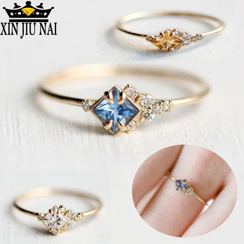 

Champagne Gemstone With Diamond Shaped Fine Rhinestone Gem Zircon Ring 925anillos Silver 14k Gold Jewelry Sapphire Ring