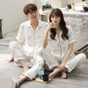 Couple Print Pajamas Set Satin Lovers' 2PCS Shirt&Pant Summer Pyjamas Suit Short Sleeve Sleep Set Casual Home Wear Plus Size 3XL 
Couple Print Pajamas Set Satin Lovers' 2PCS Shirt&Pant Summer Pyjamas Suit Short Sleeve Sleep Set Casual Home Wear Plus Size 3XL