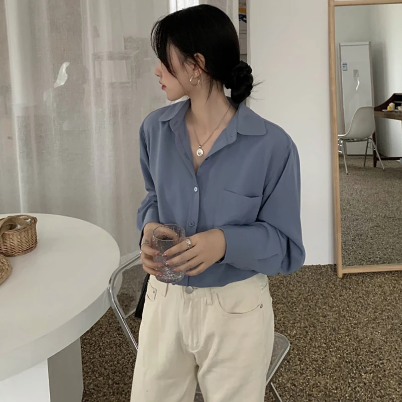 Женские рубашки простые элегантные офисные в Корейском стиле для отдыха с