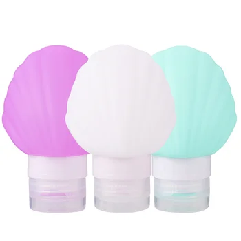 1 Set of 3pcs 90ML Travel Bottles Soft Silicone Dispensers Shell Shape Refillable Liquids Lotion Shampoo Container with 1pc PVC