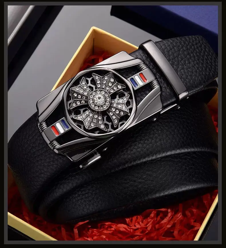 Cinturón de cuero con hebilla automática para hombre, cinturón de negocios de alta calidad, hebilla de cintura dorada, decoración de diamantes de imitación, cinturón de lujo 9 H0967da83ceab408b82e3f5f6279961e3C