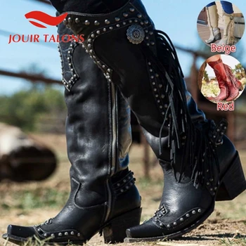 JOUIR TALONS Fringe Vintage Zipper Sqaure Toe Chunky Heels Mid-calf Boots Autumn Rivet Metal Decoration Female Shoes
JOUIR TALONS Fringe Vintage Zipper Sqaure Toe Chunky Heels Mid-calf Boots Autumn Rivet Metal Decoration Female Shoes