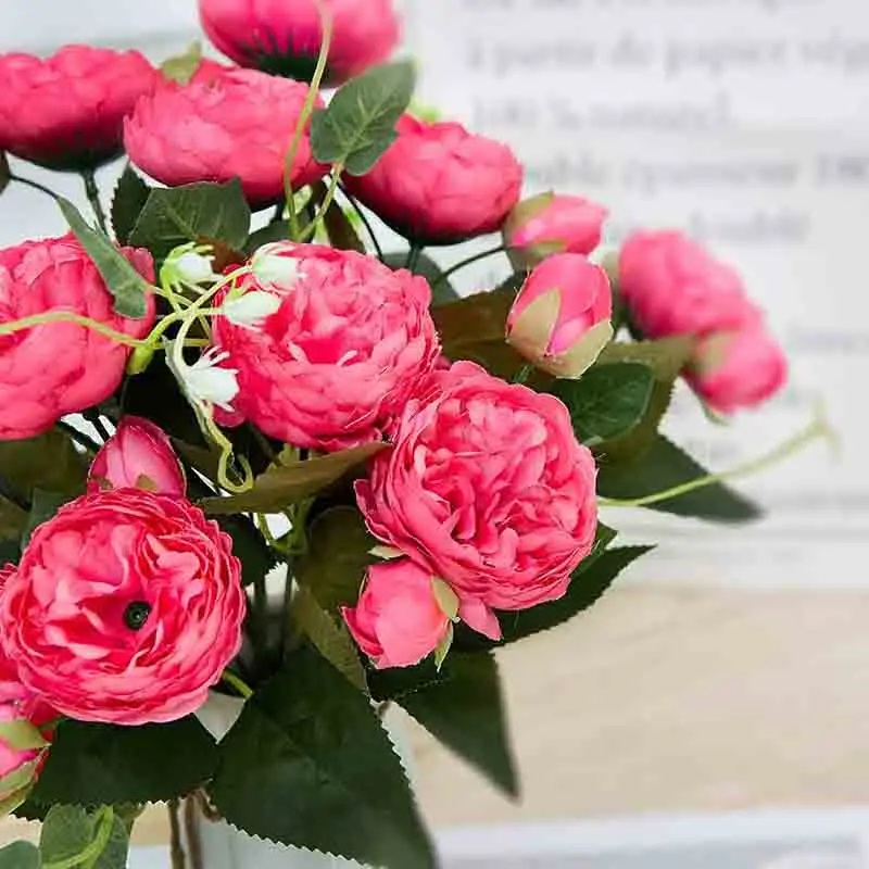 1 букет 5 голов розовые шелковые искусственные цветы розы модные красивые пионы