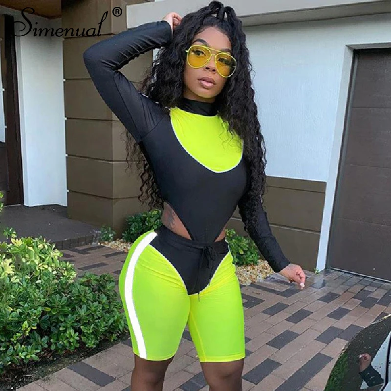 Simenual Fitness Women Sportswear Neon Patchwork Backless Fashion 2 Piece Set Long Sleeve Bodysuit And Biker Shorts Matching Set
Simenual Fitness Women Sportswear Neon Patchwork Backless Fashion 2 Piece Set Long Sleeve Bodysuit And Biker Shorts Matching Set