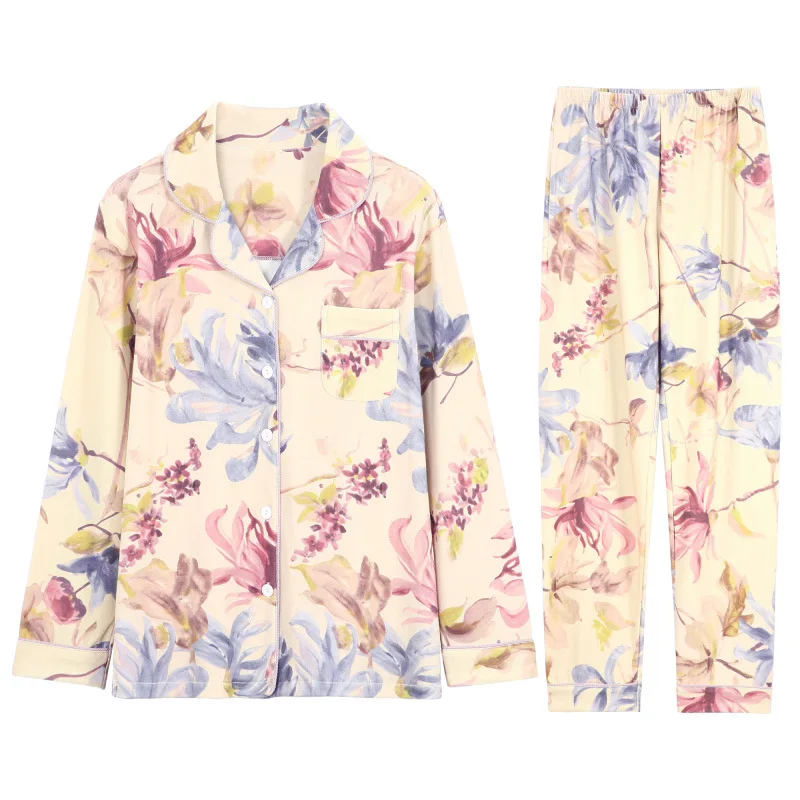 Newest Floral Printed Pajamas Women's Spring and Autumn Thin Long-Sleeved Fashion Style Cardigan Tops Plus-sized Home Suit
Newest Floral Printed Pajamas Women's Spring and Autumn Thin Long-Sleeved Fashion Style Cardigan Tops Plus-sized Home Suit